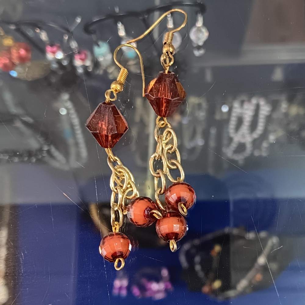 Elegant Gold and Red Beaded Earrings